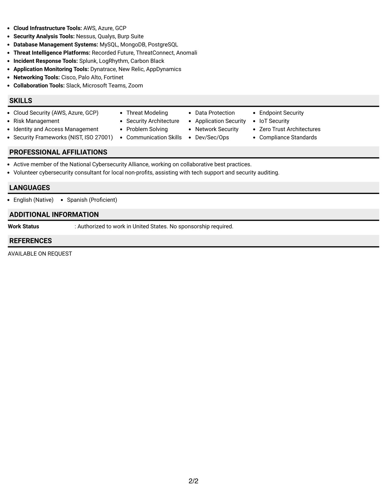 Resume Example Page 2