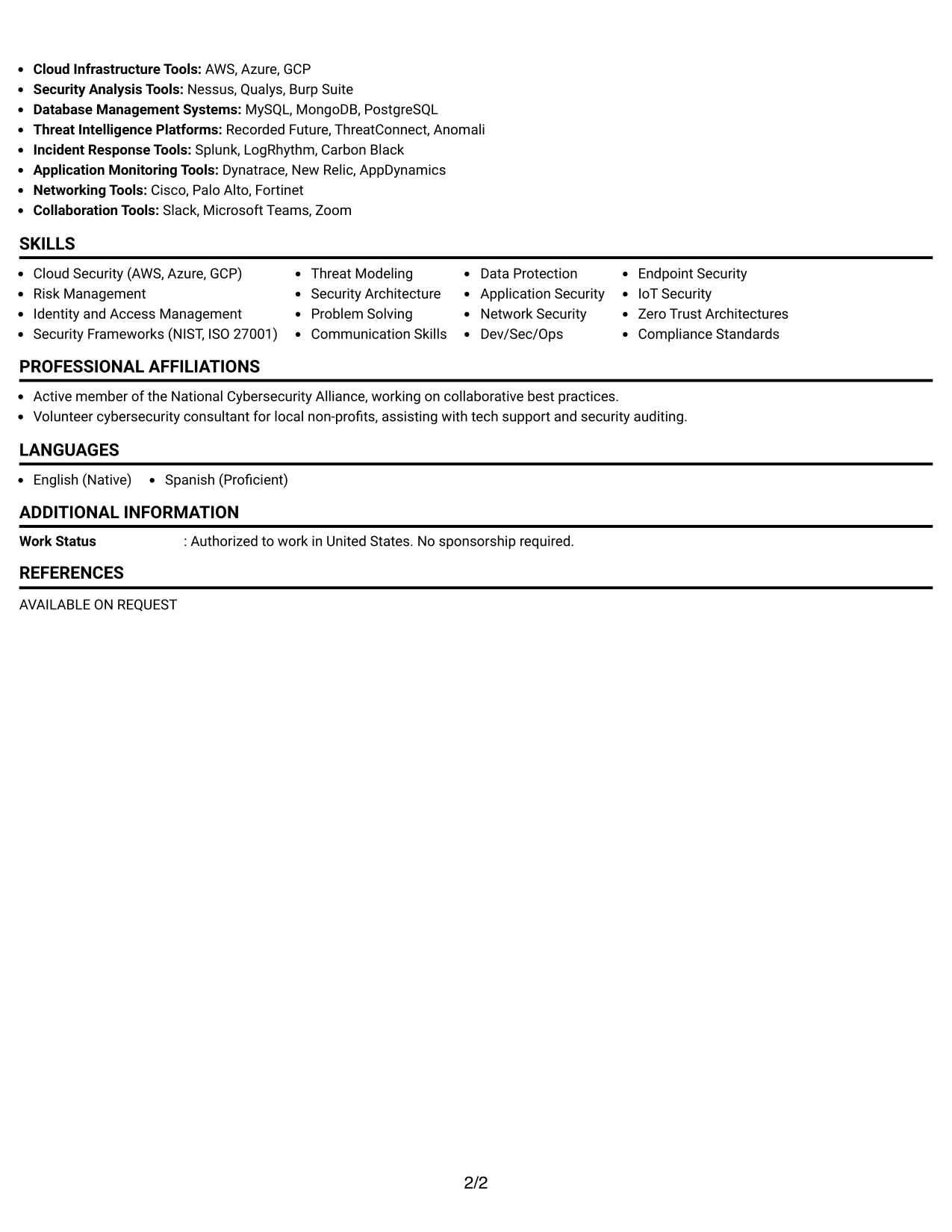 Resume Example Page 2