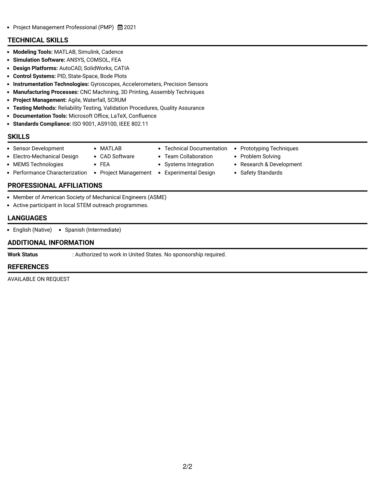 Resume Example Page 2