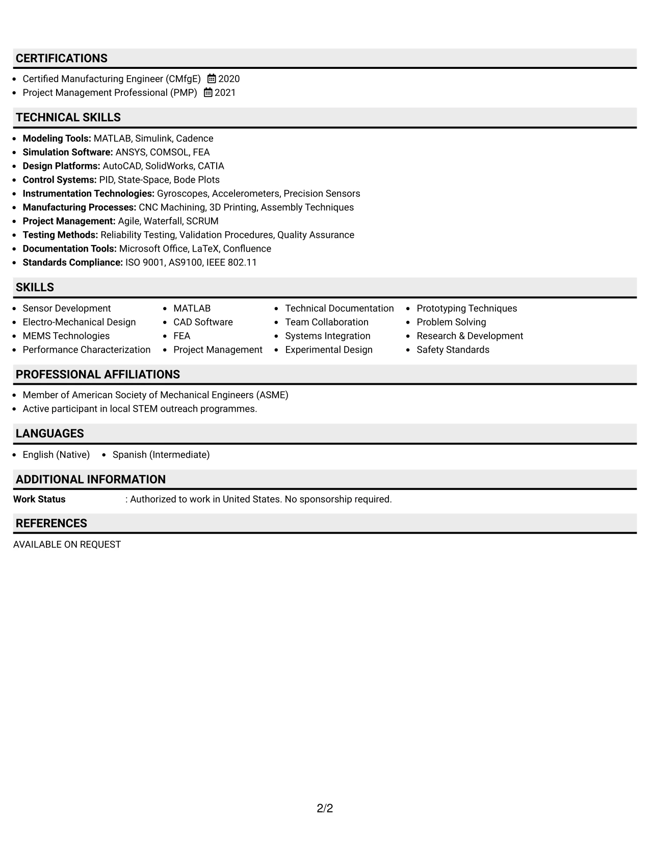 Resume Example Page 2