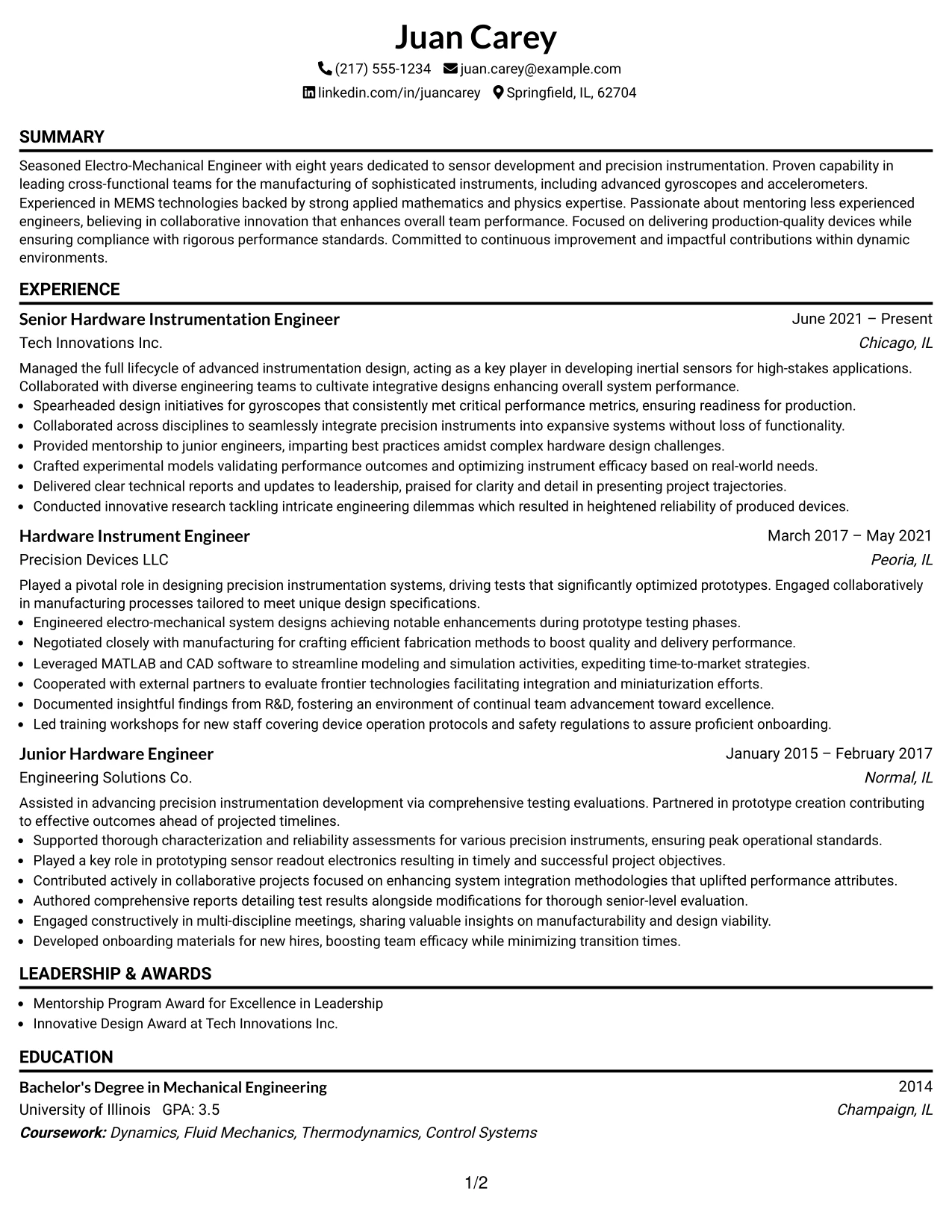 Resume Example Page 1