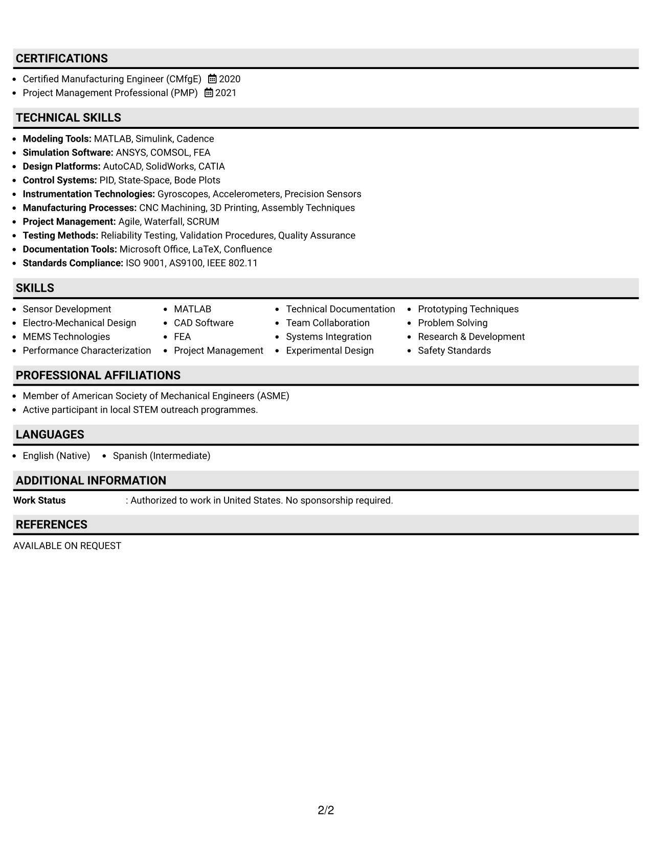 Resume Example Page 2