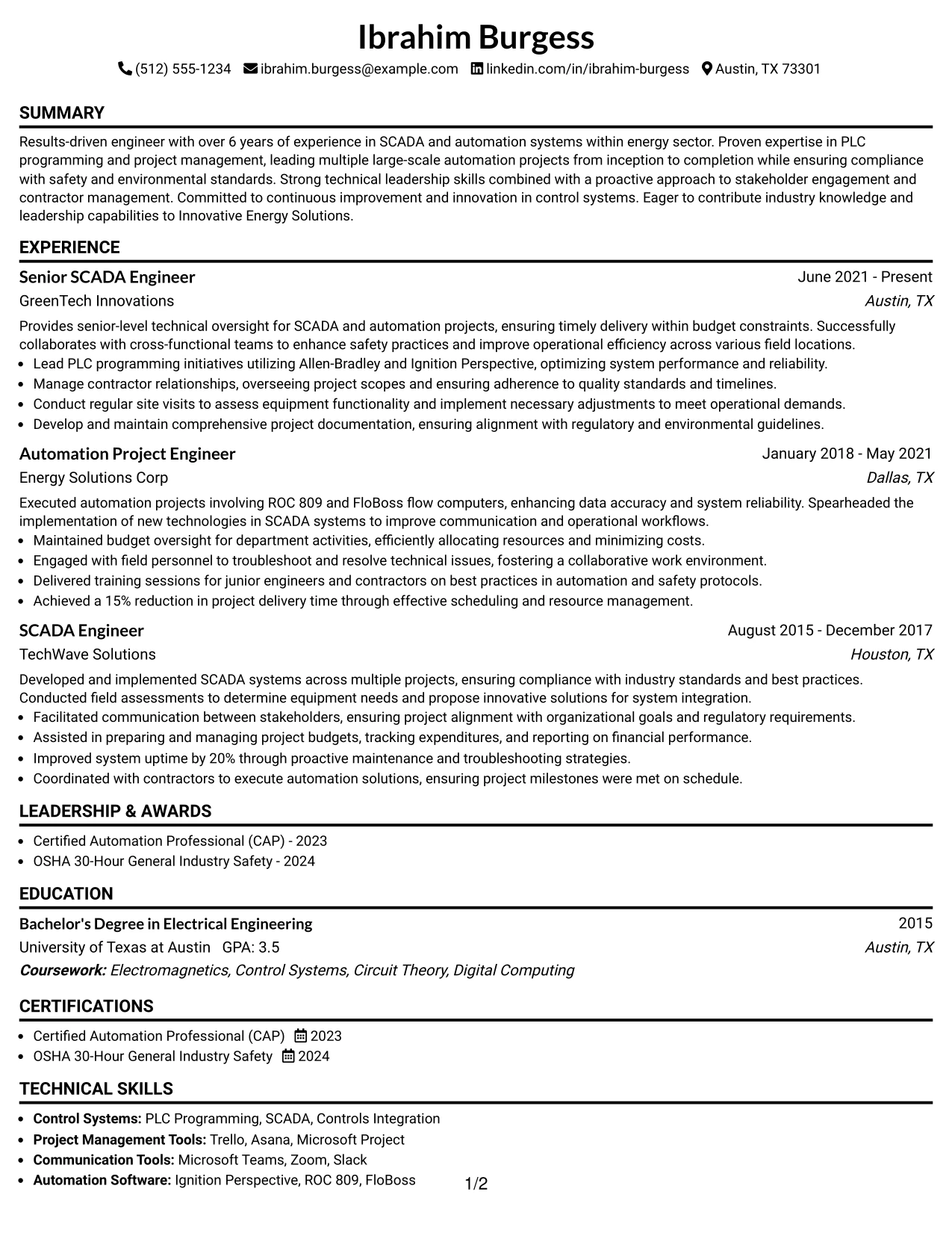 Resume Example Page 1