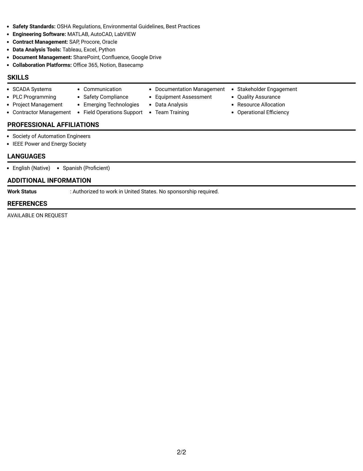 Resume Example Page 2