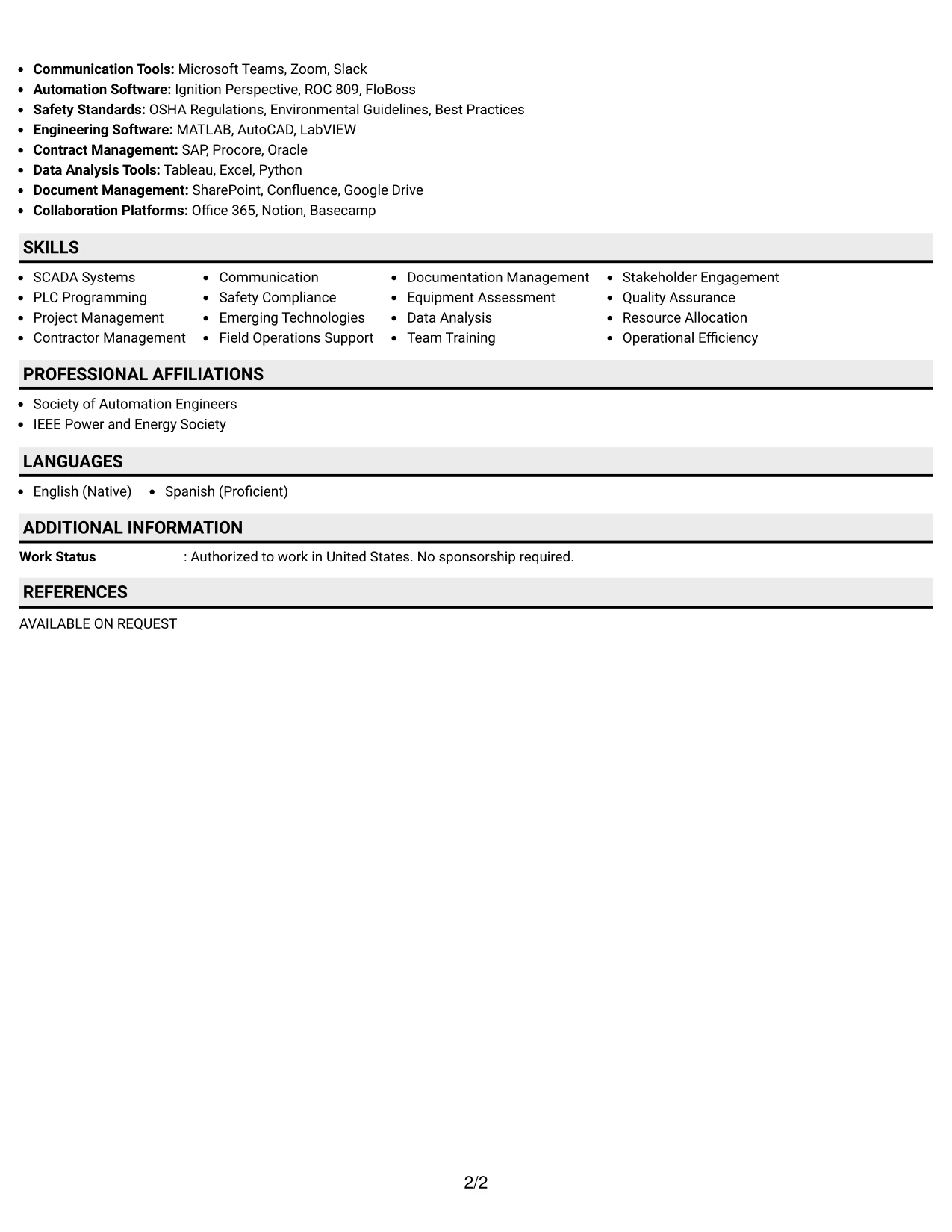 Resume Example Page 2