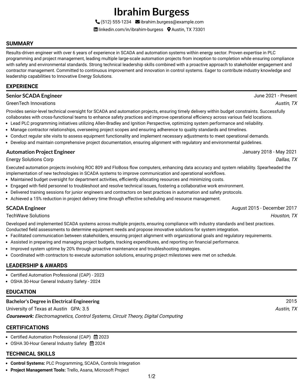 Resume Example Page 1