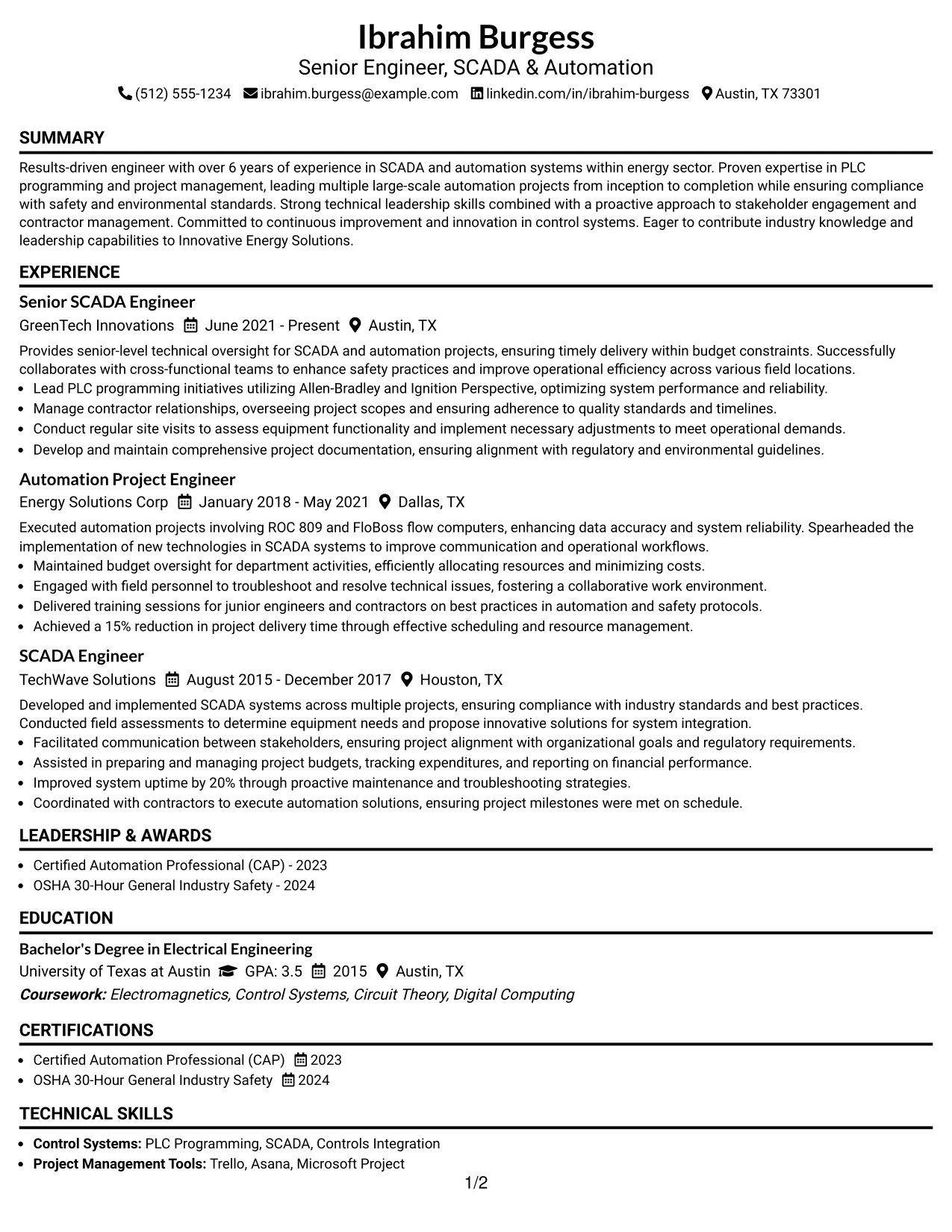 Resume Example Page 1