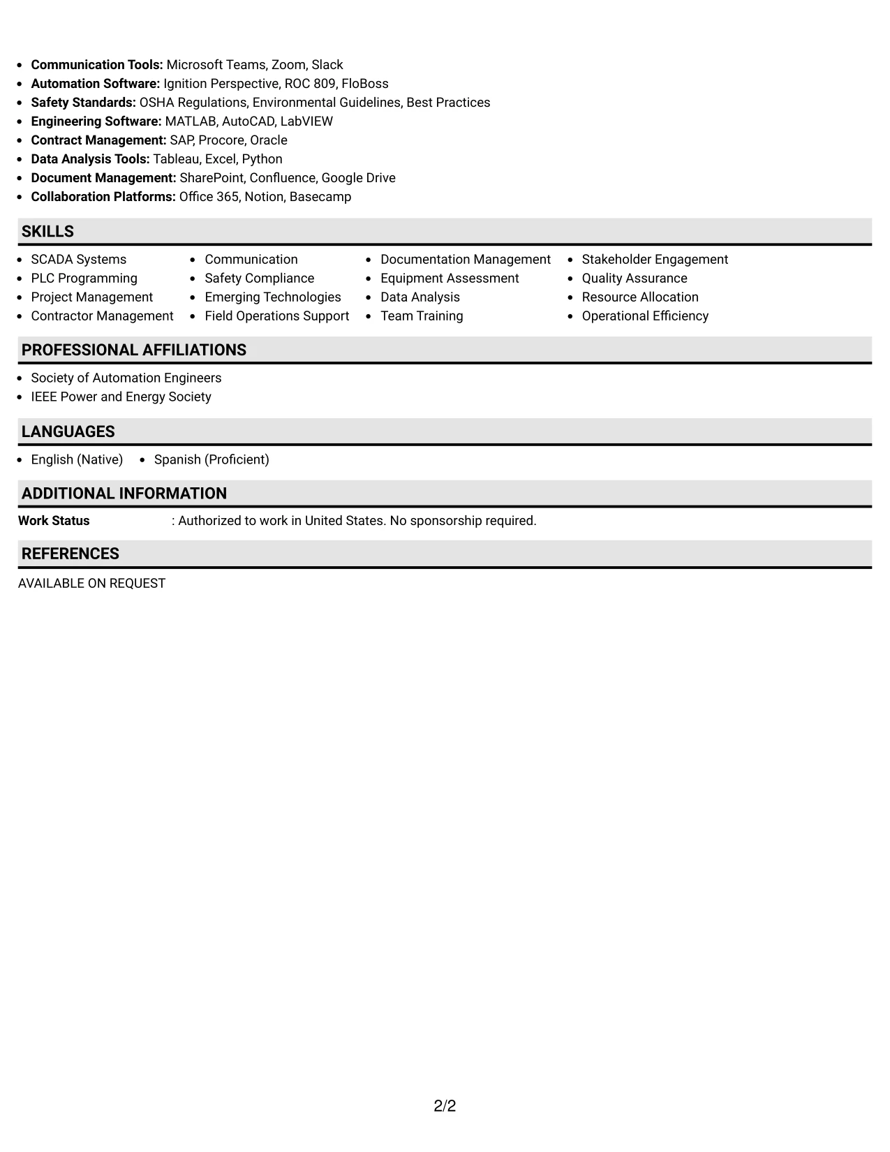 Resume Example Page 2