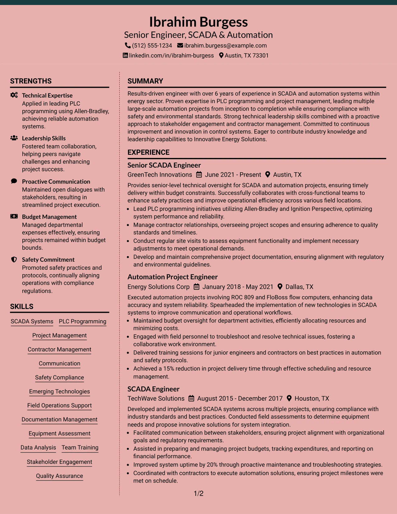 Resume Example Page 1