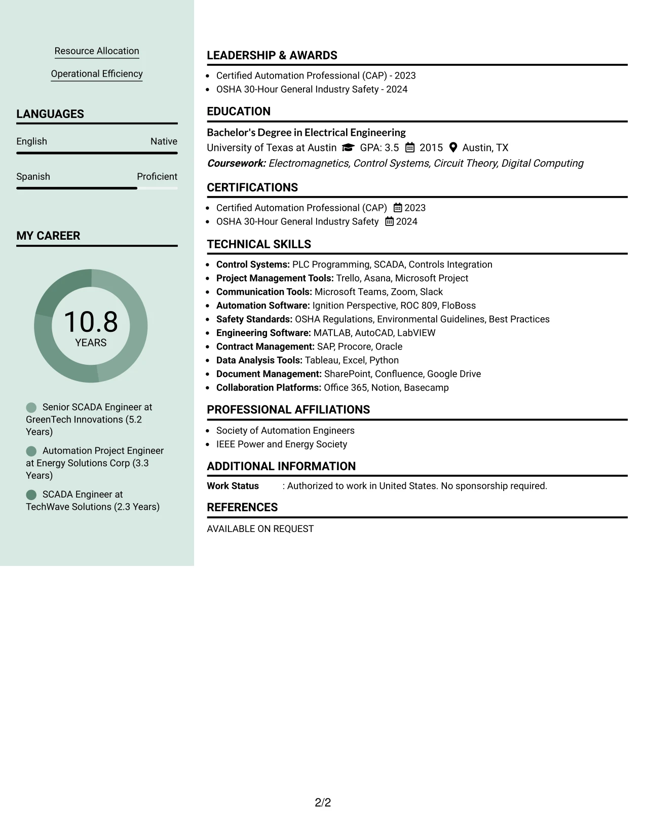 Resume Example Page 2