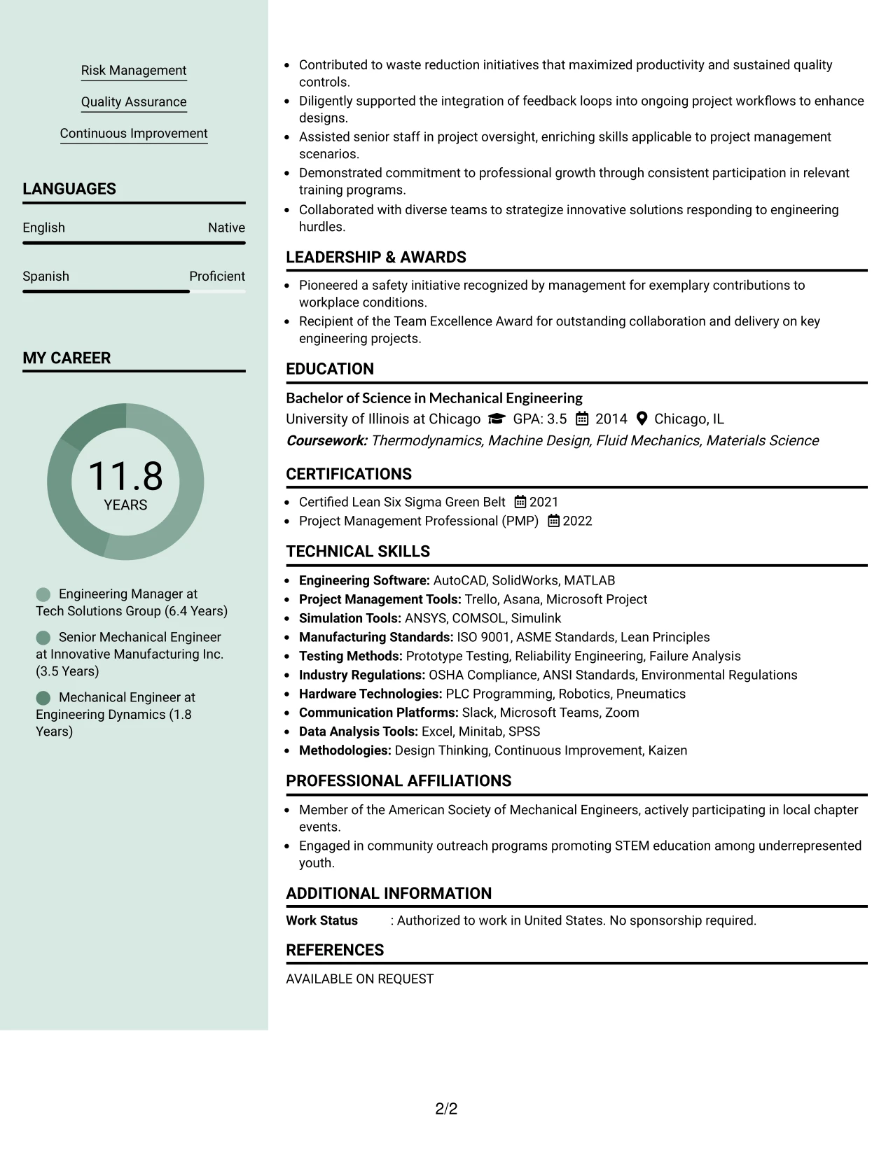 Resume Example Page 2