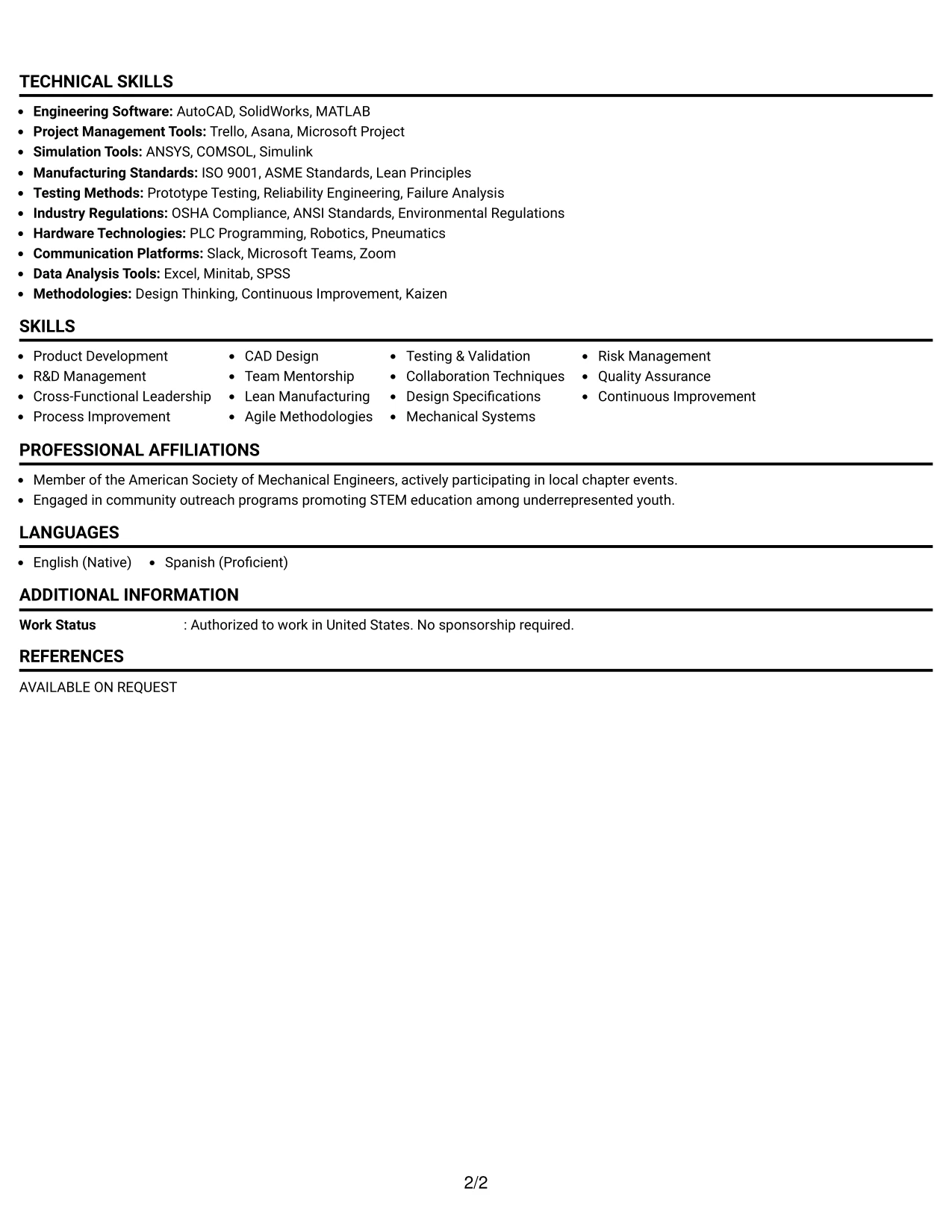 Resume Example Page 2