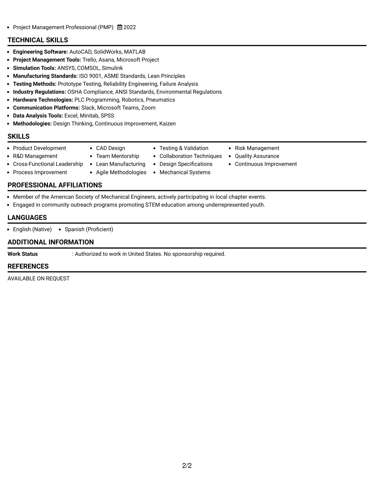 Resume Example Page 2
