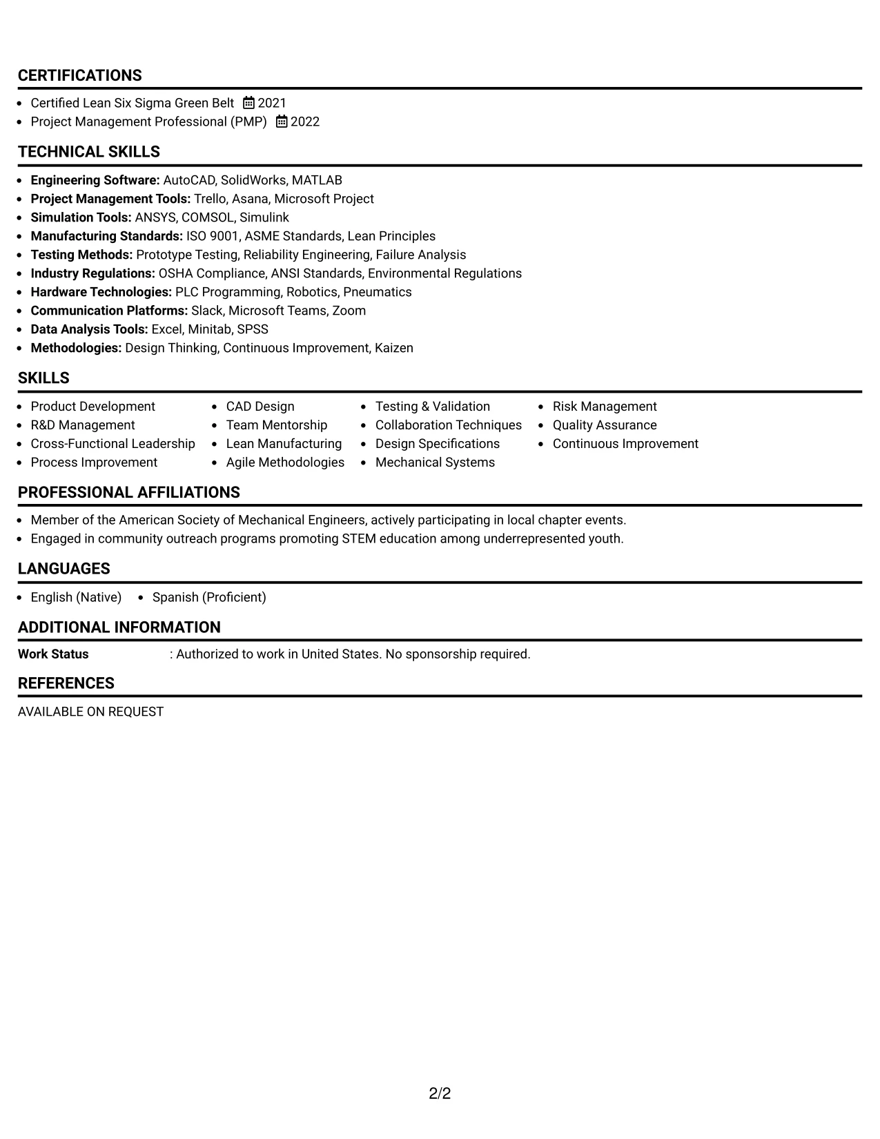 Resume Example Page 2