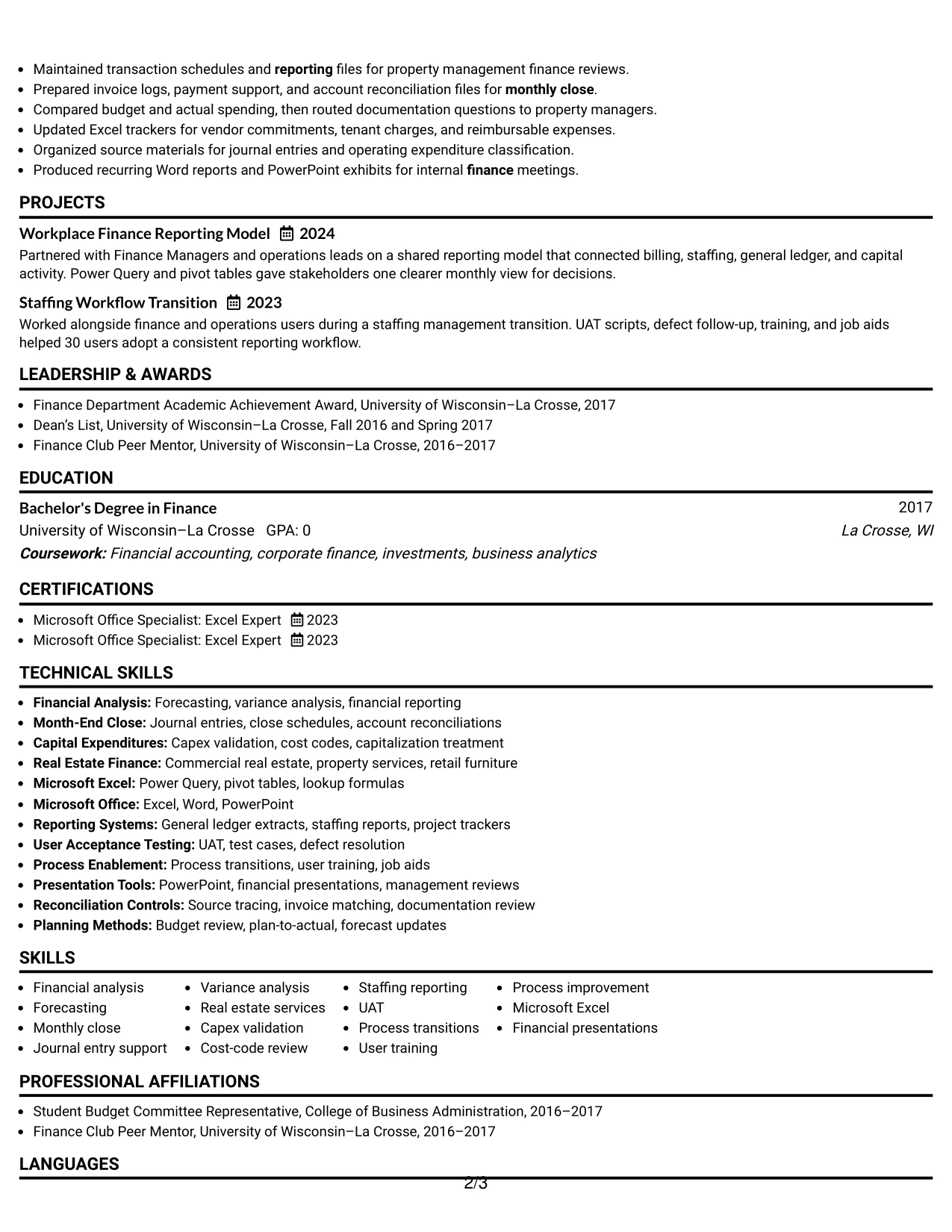Resume Example Page 2