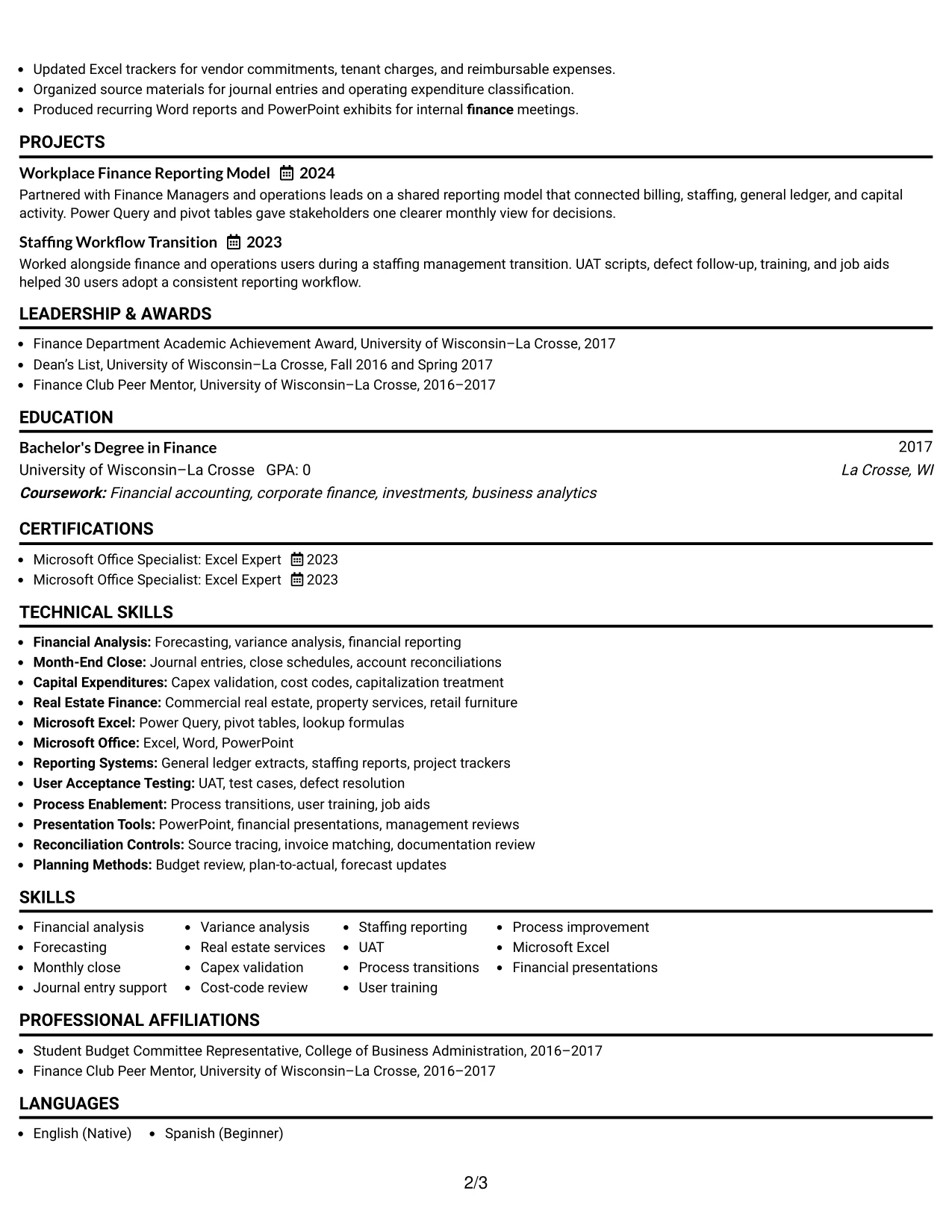 Resume Example Page 2