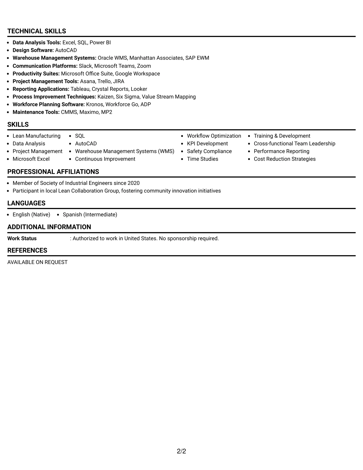 Resume Example Page 2