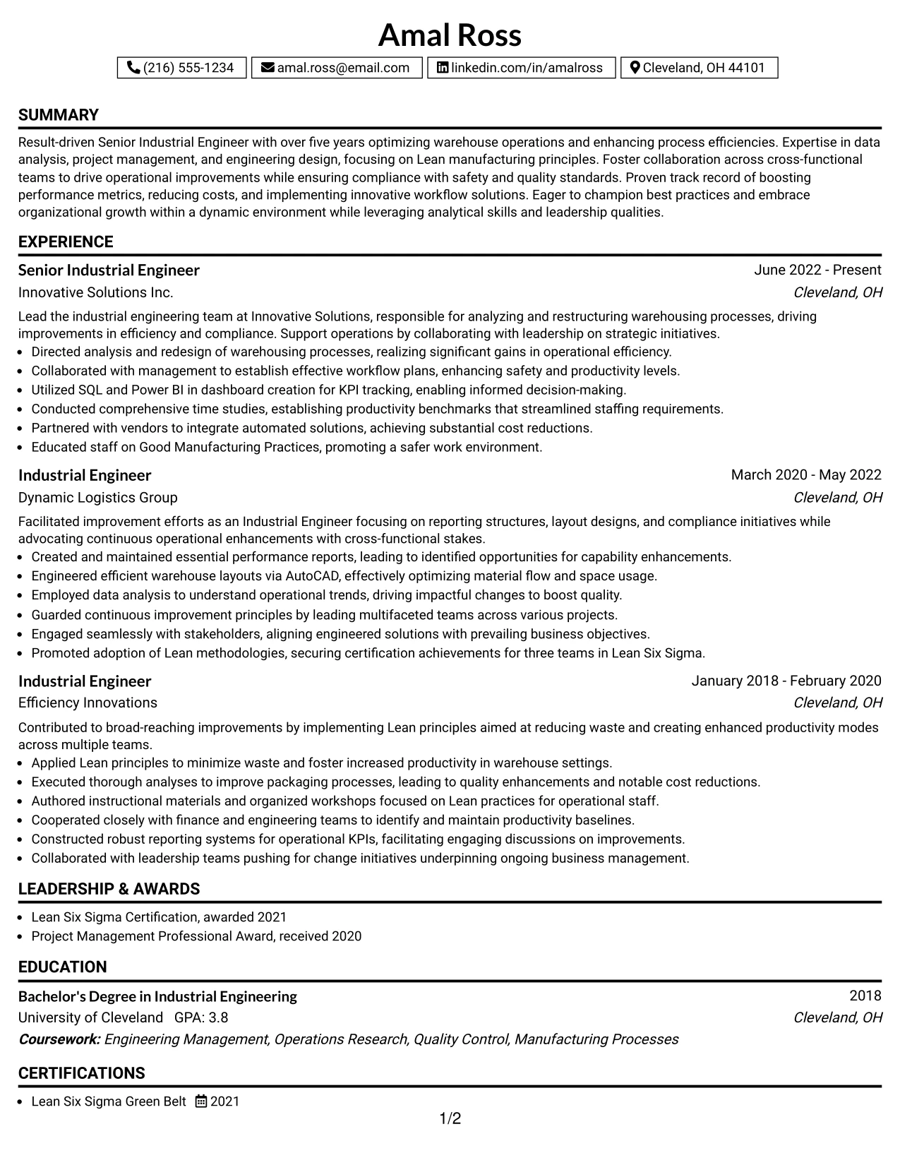 Resume Example Page 1