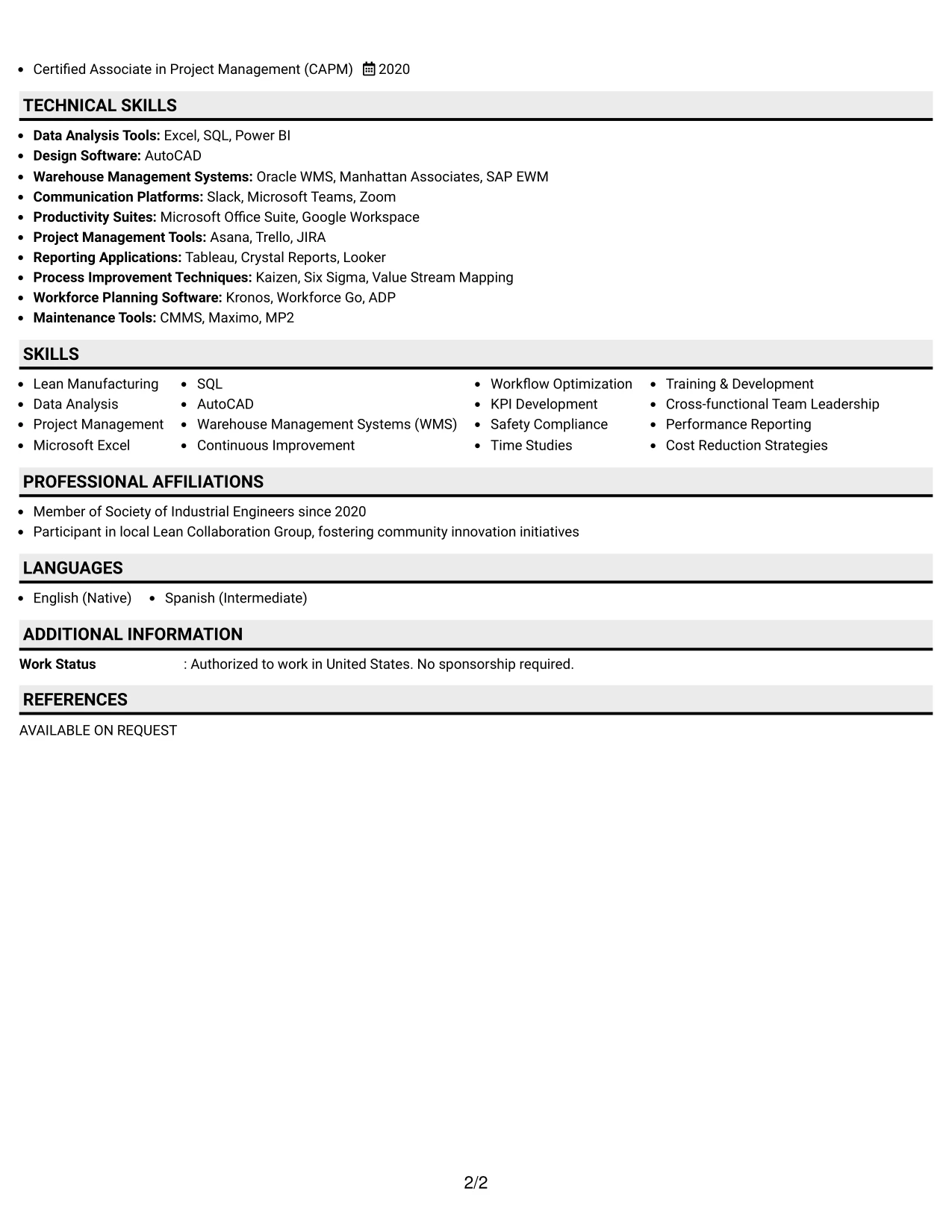 Resume Example Page 2
