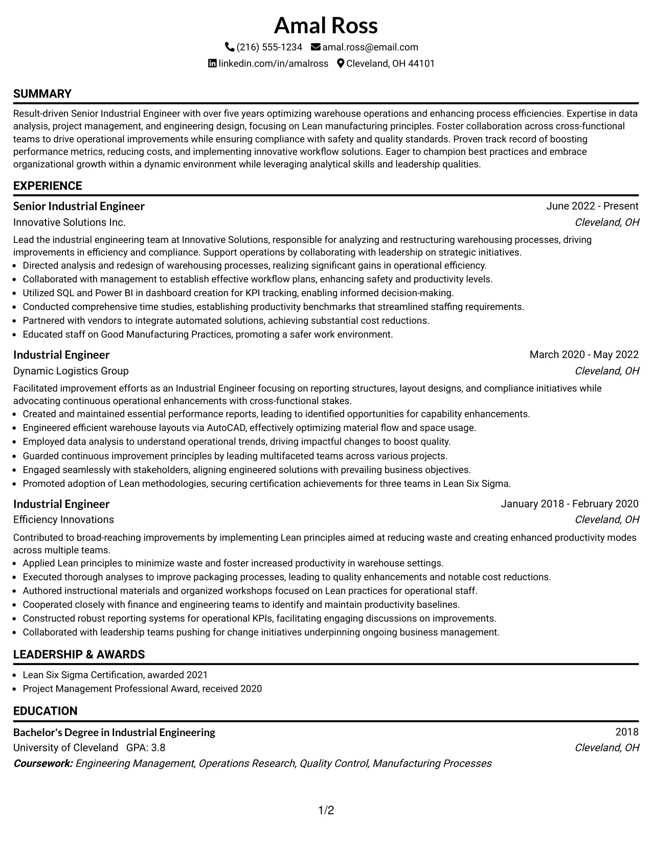 Resume Example Page 1