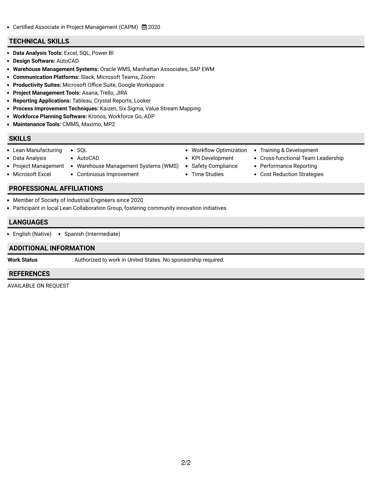 Resume Example Page 2