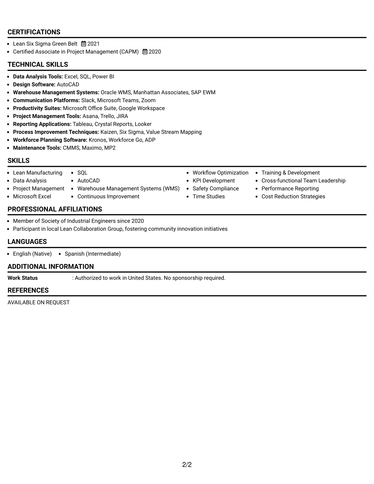 Resume Example Page 2
