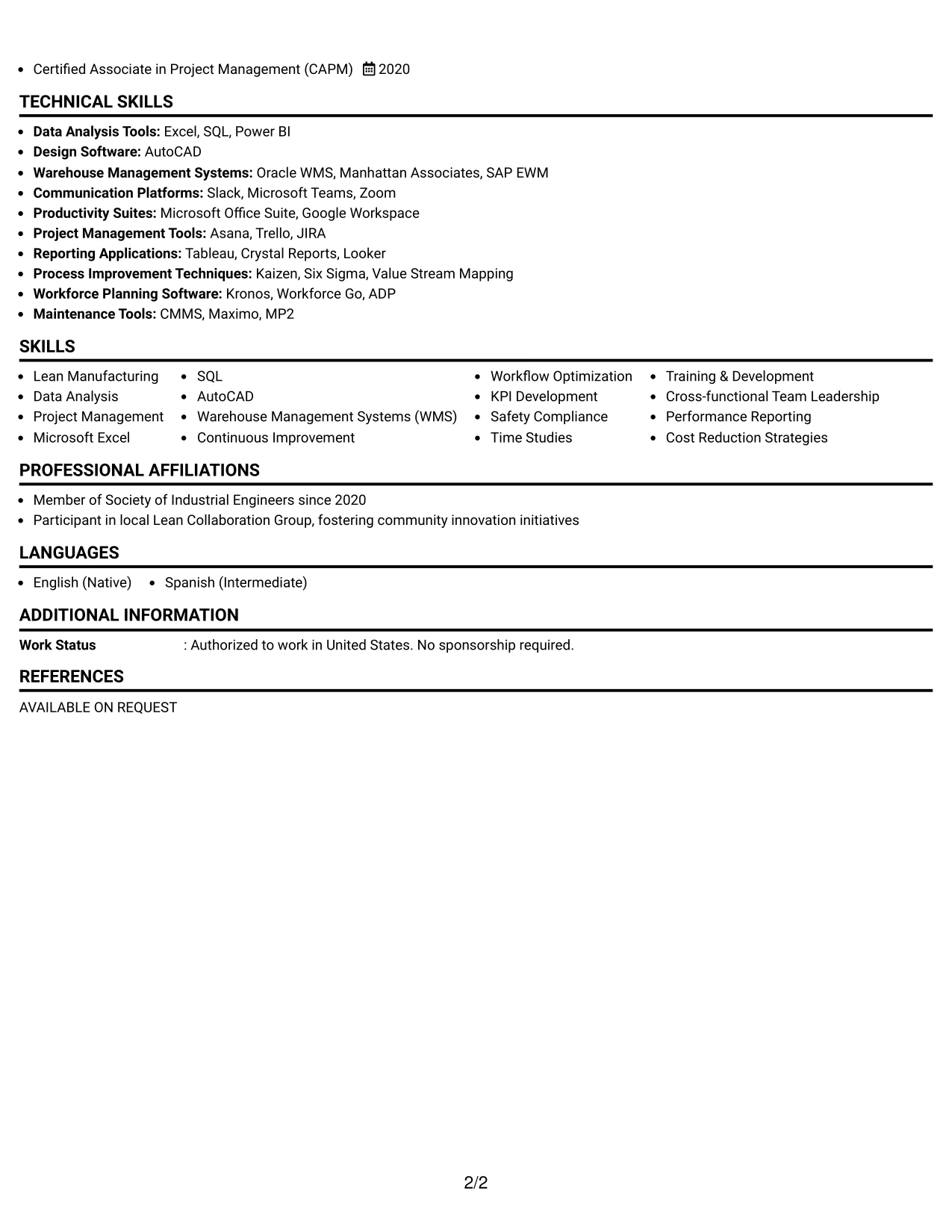 Resume Example Page 2