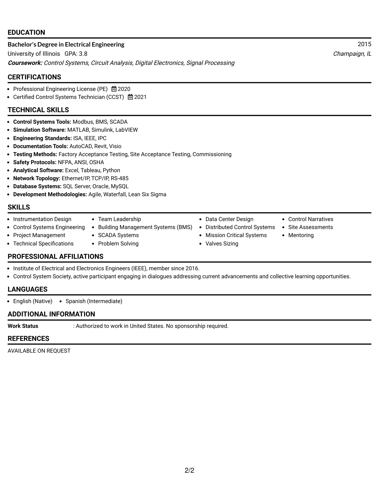 Resume Example Page 2
