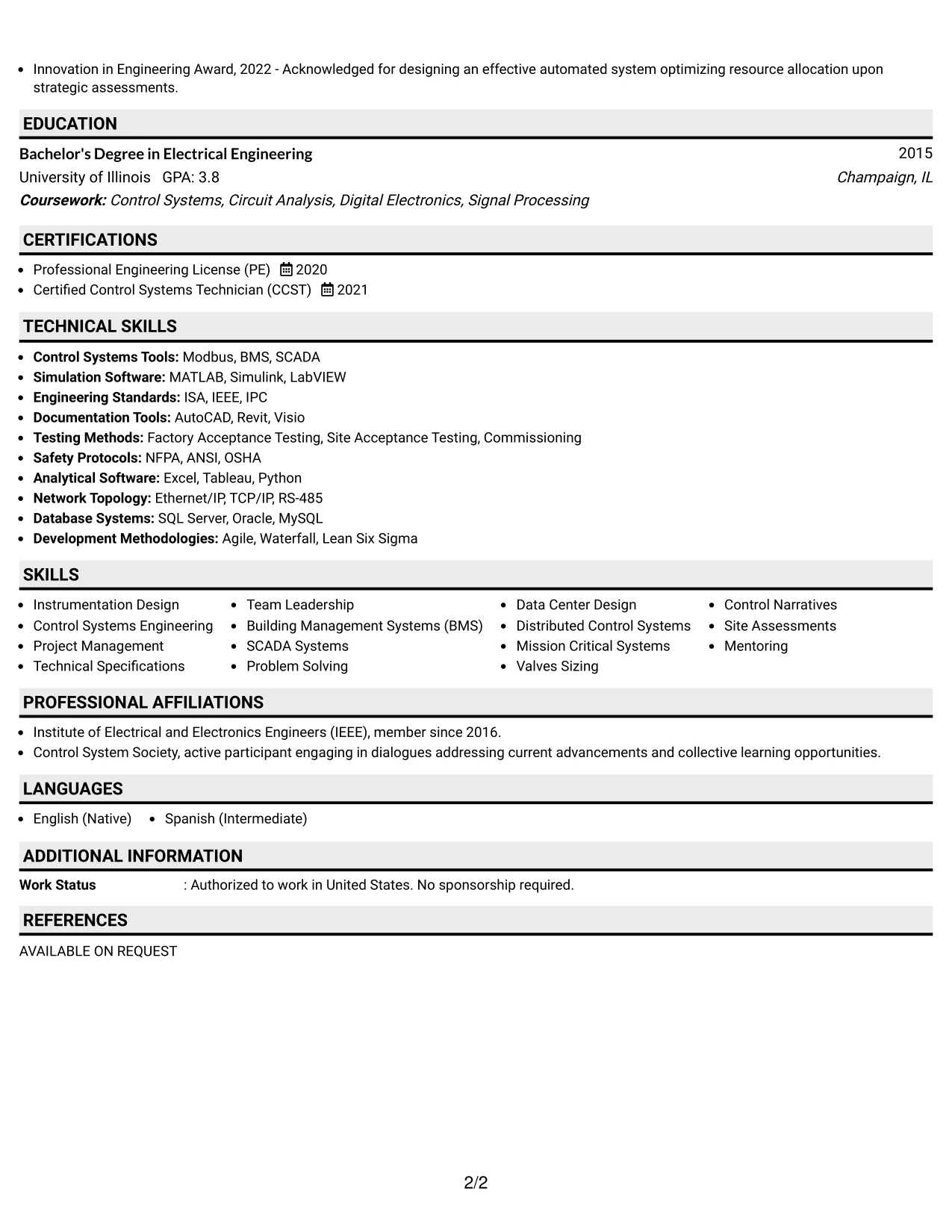 Resume Example Page 2