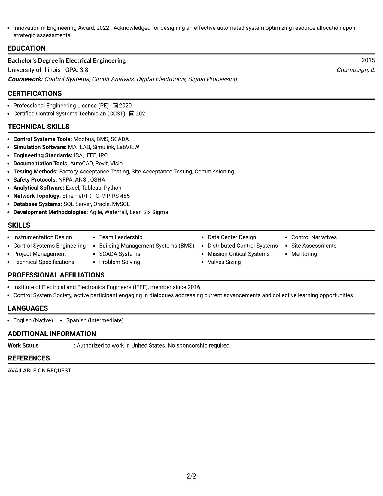 Resume Example Page 2