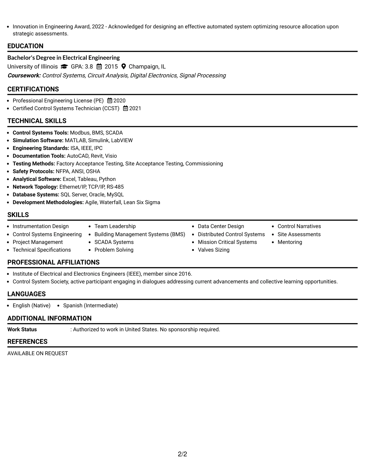 Resume Example Page 2