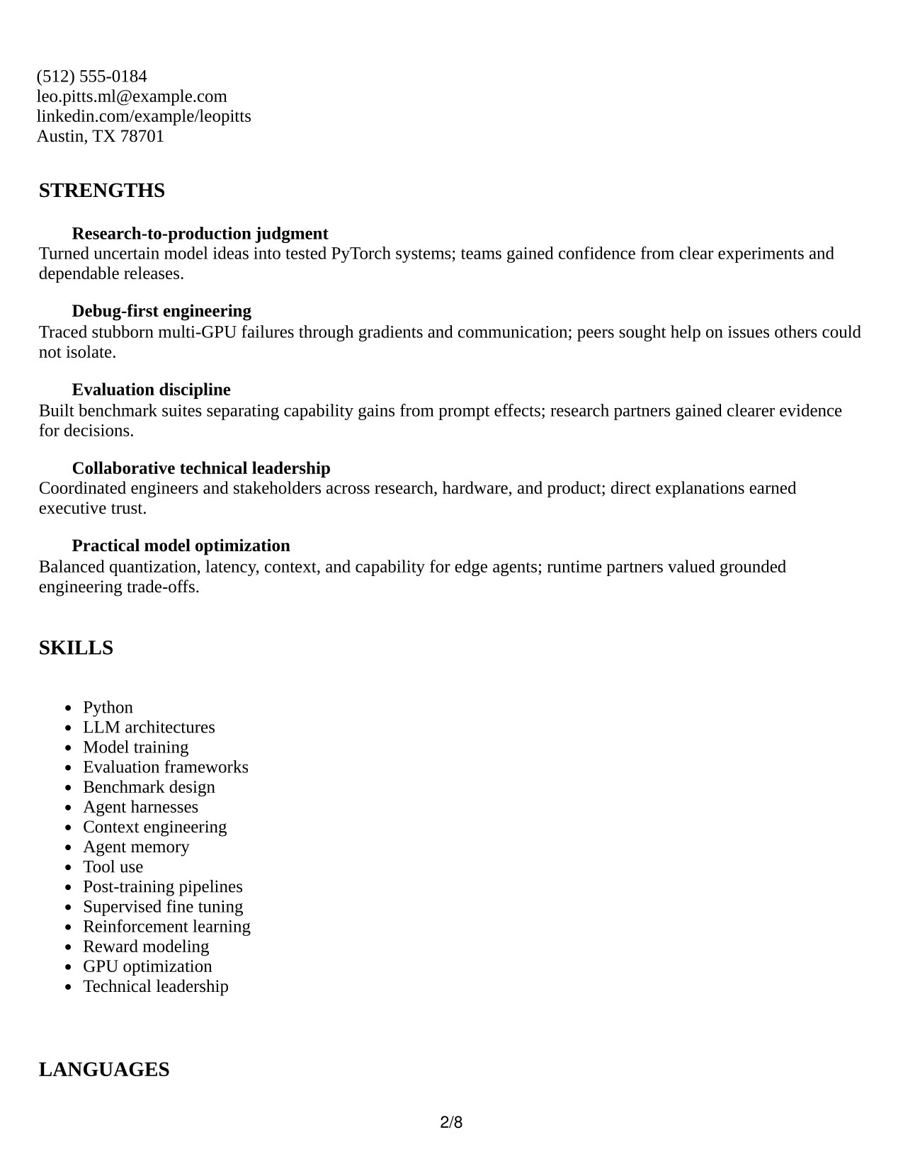 Resume Example Page 2