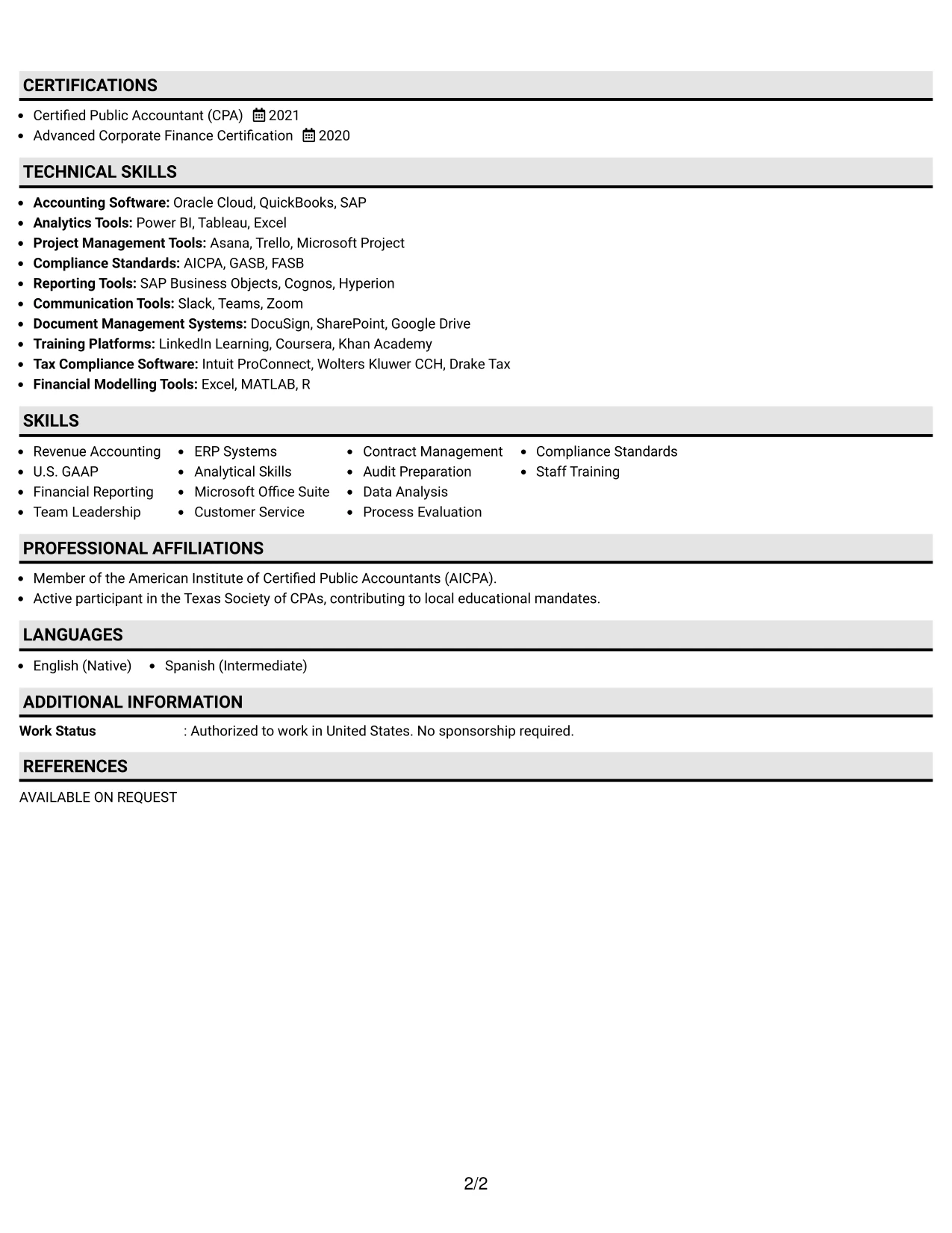 Resume Example Page 2