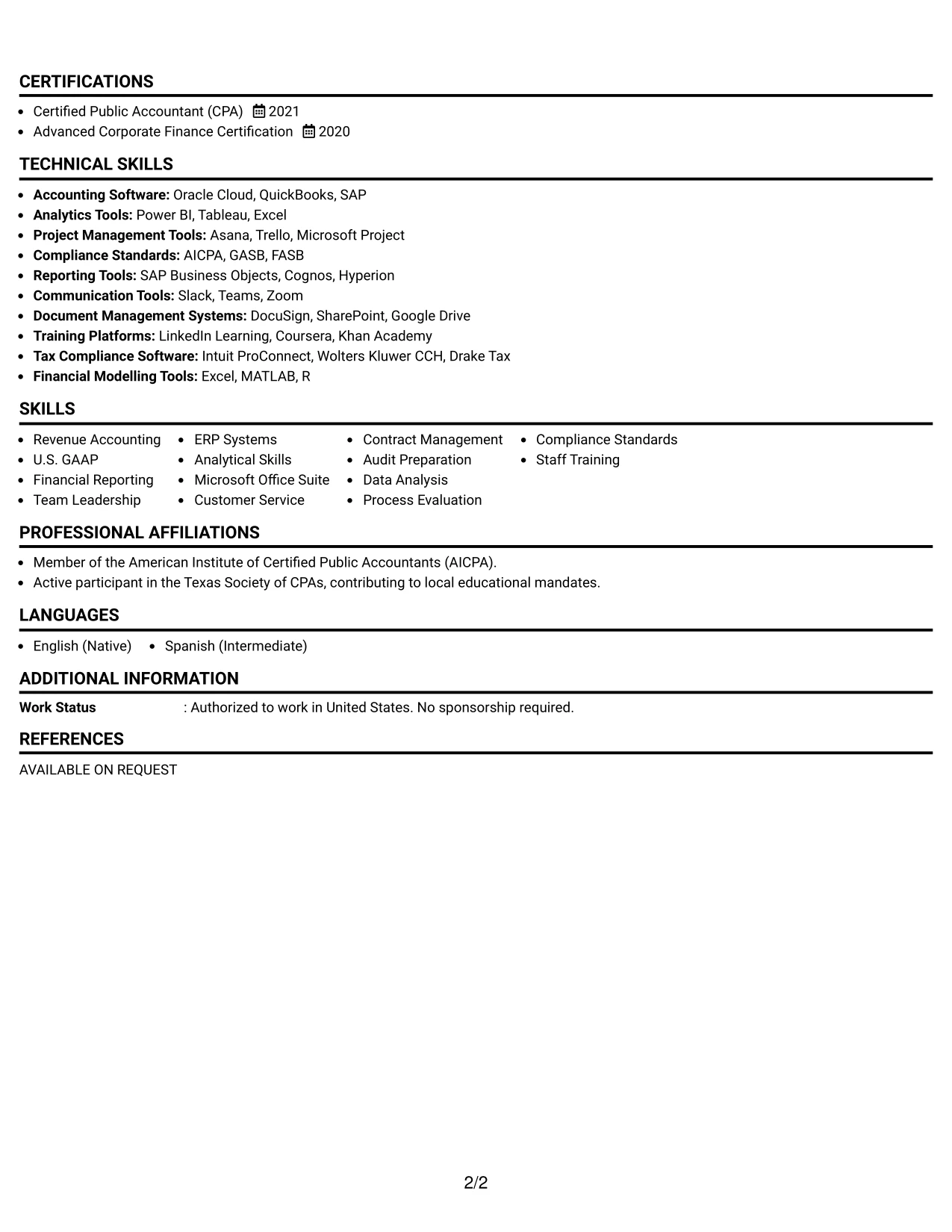 Resume Example Page 2