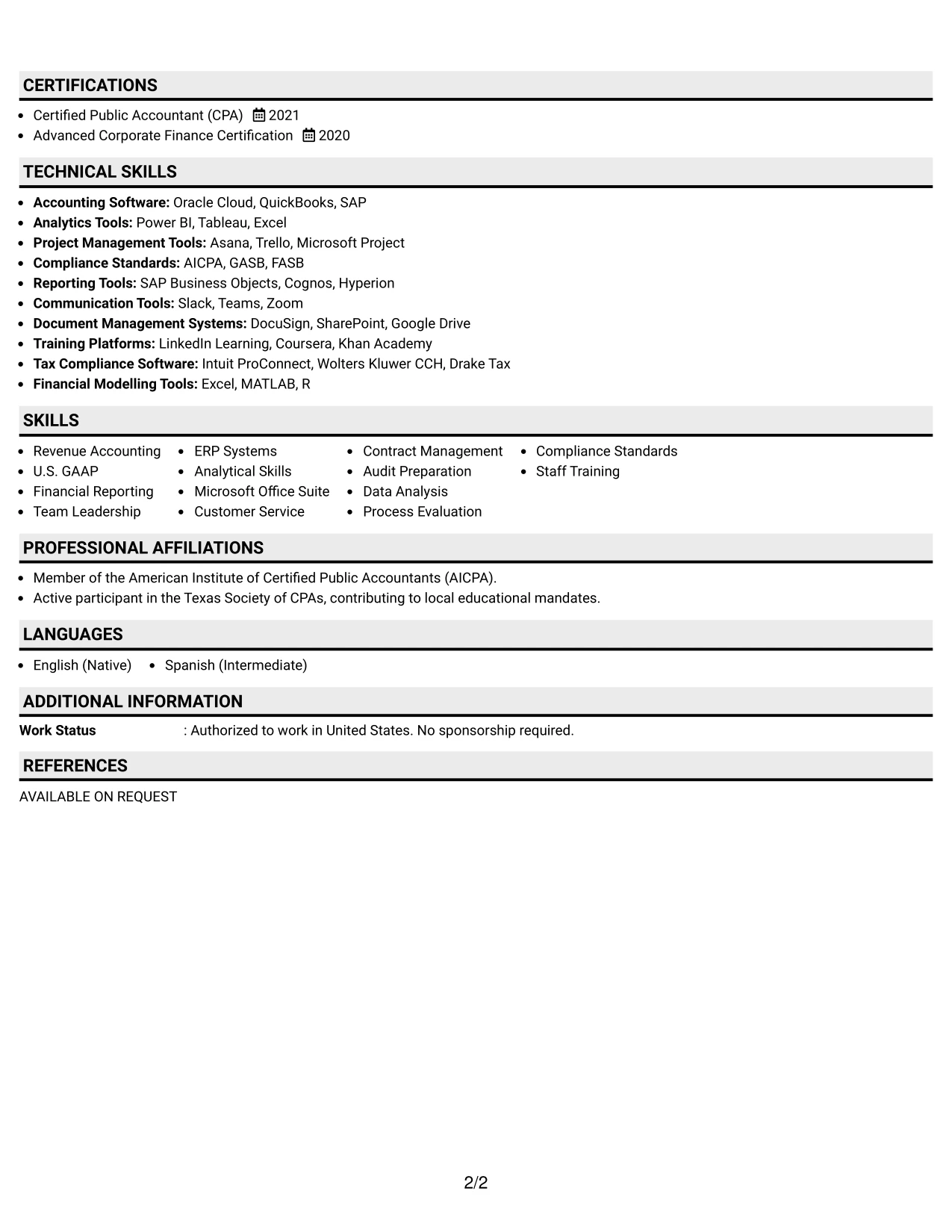 Resume Example Page 2