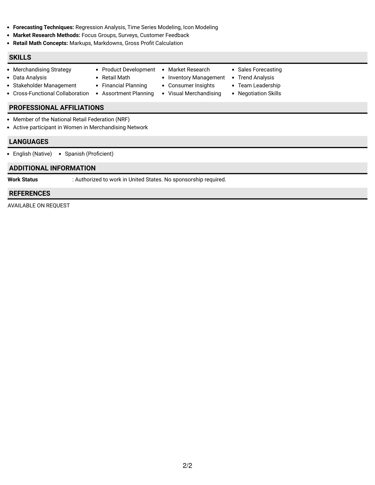 Resume Example Page 2