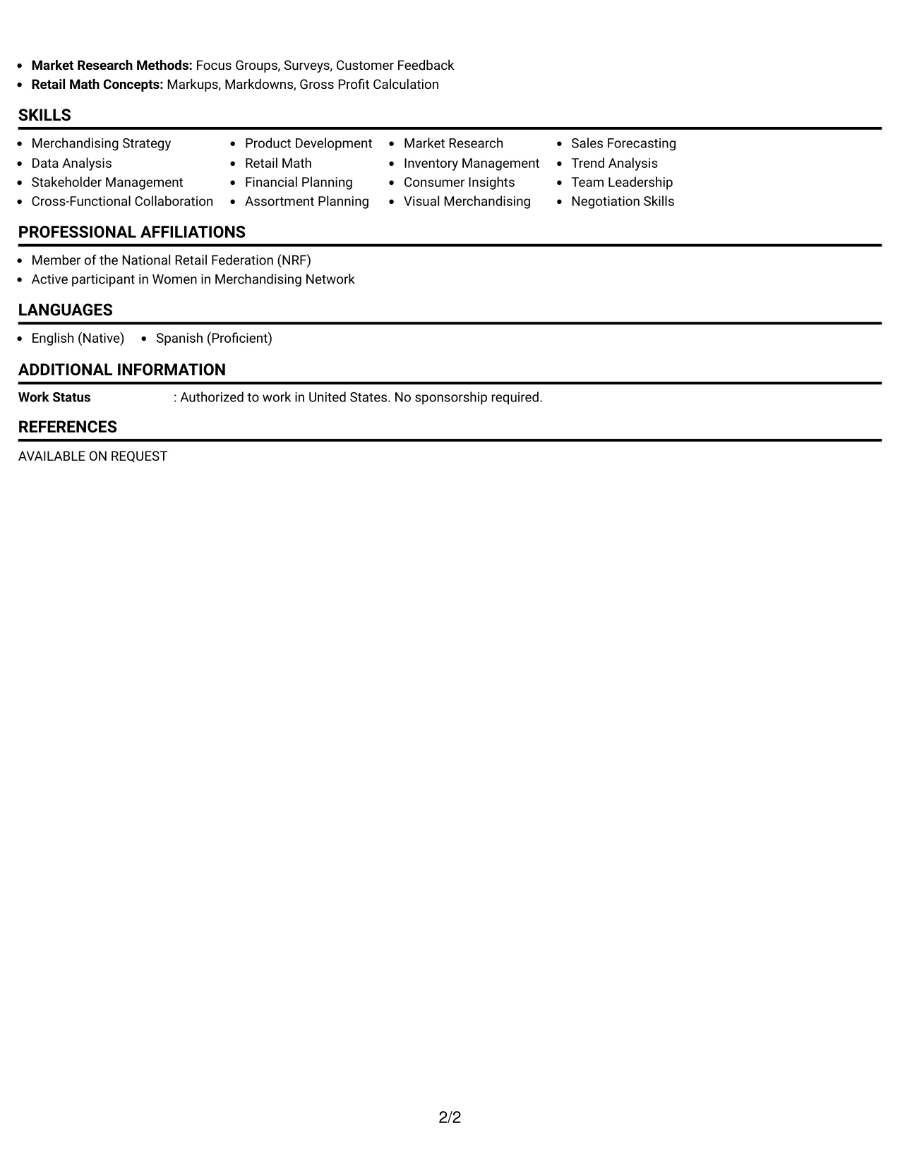 Resume Example Page 2