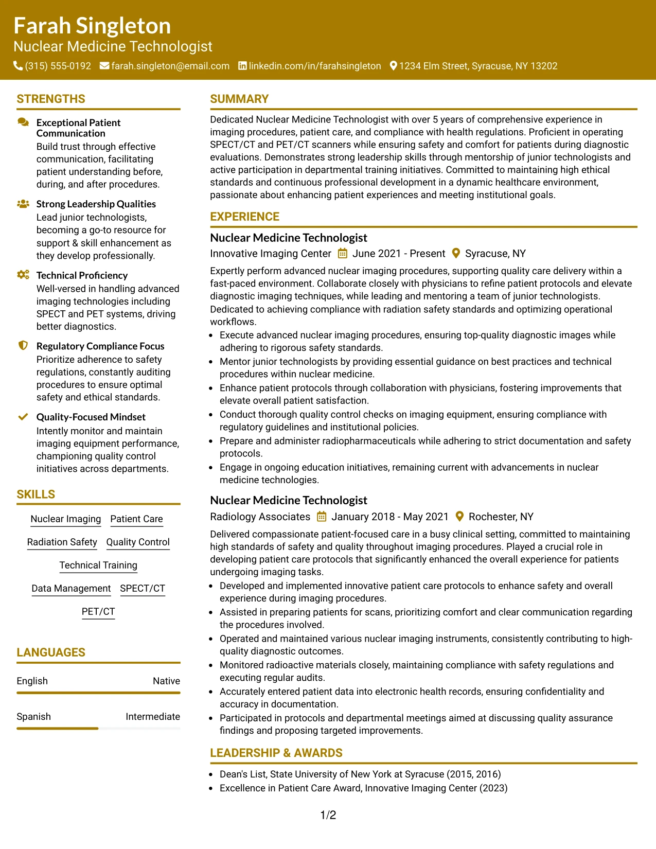 Resume Example Page 1