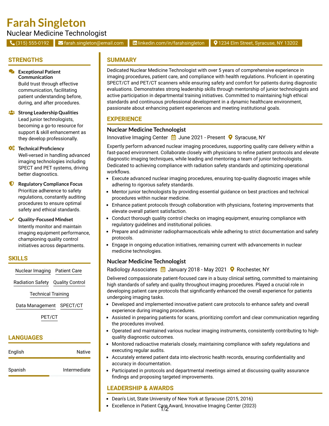 Resume Example Page 1