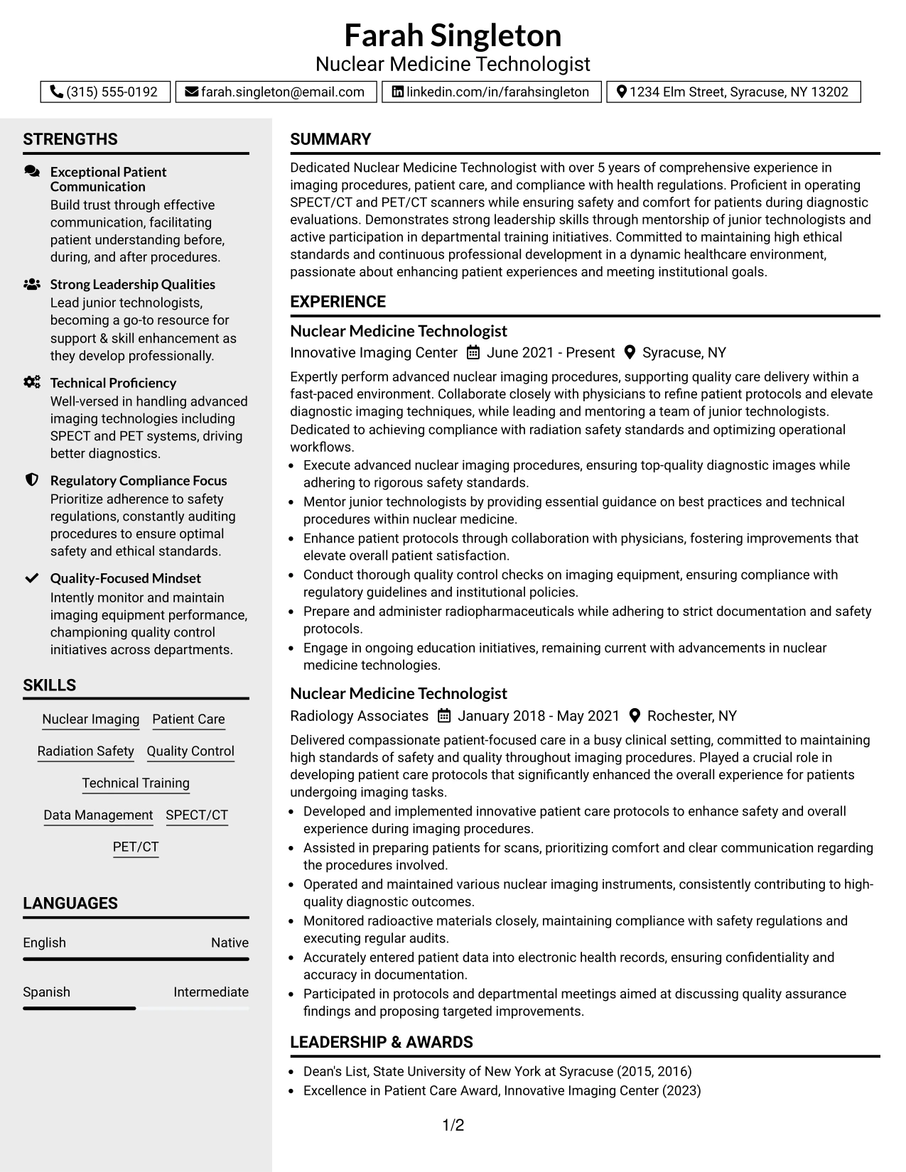 Resume Example Page 1