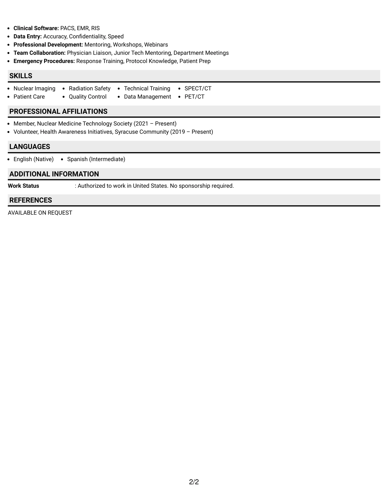 Resume Example Page 2