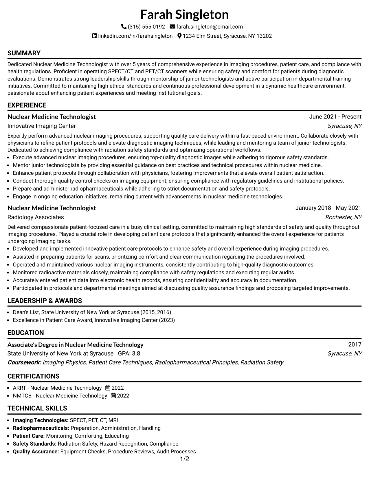 Resume Example Page 1