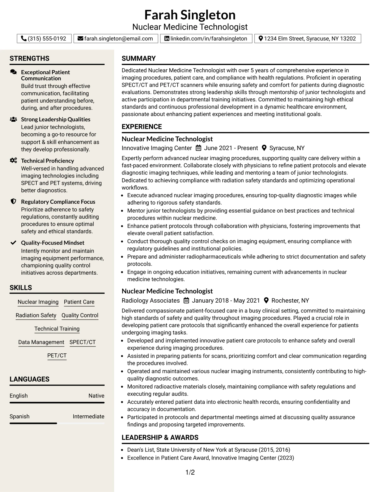 Resume Example Page 1