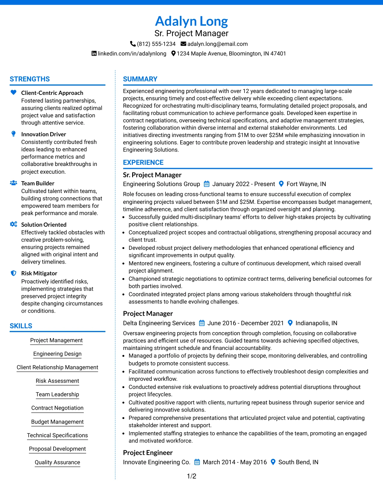 Resume Example Page 1