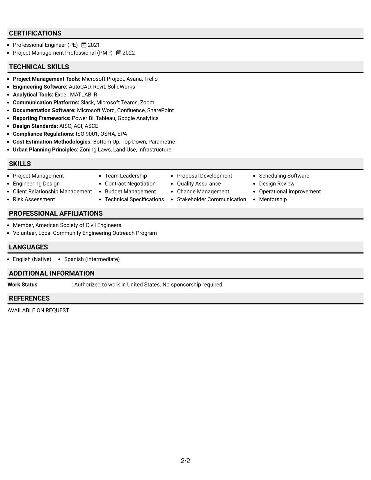 Resume Example Page 2