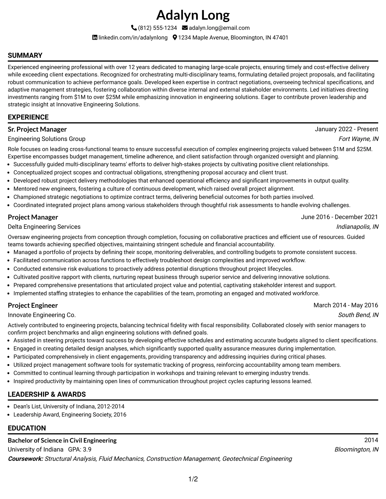 Resume Example Page 1