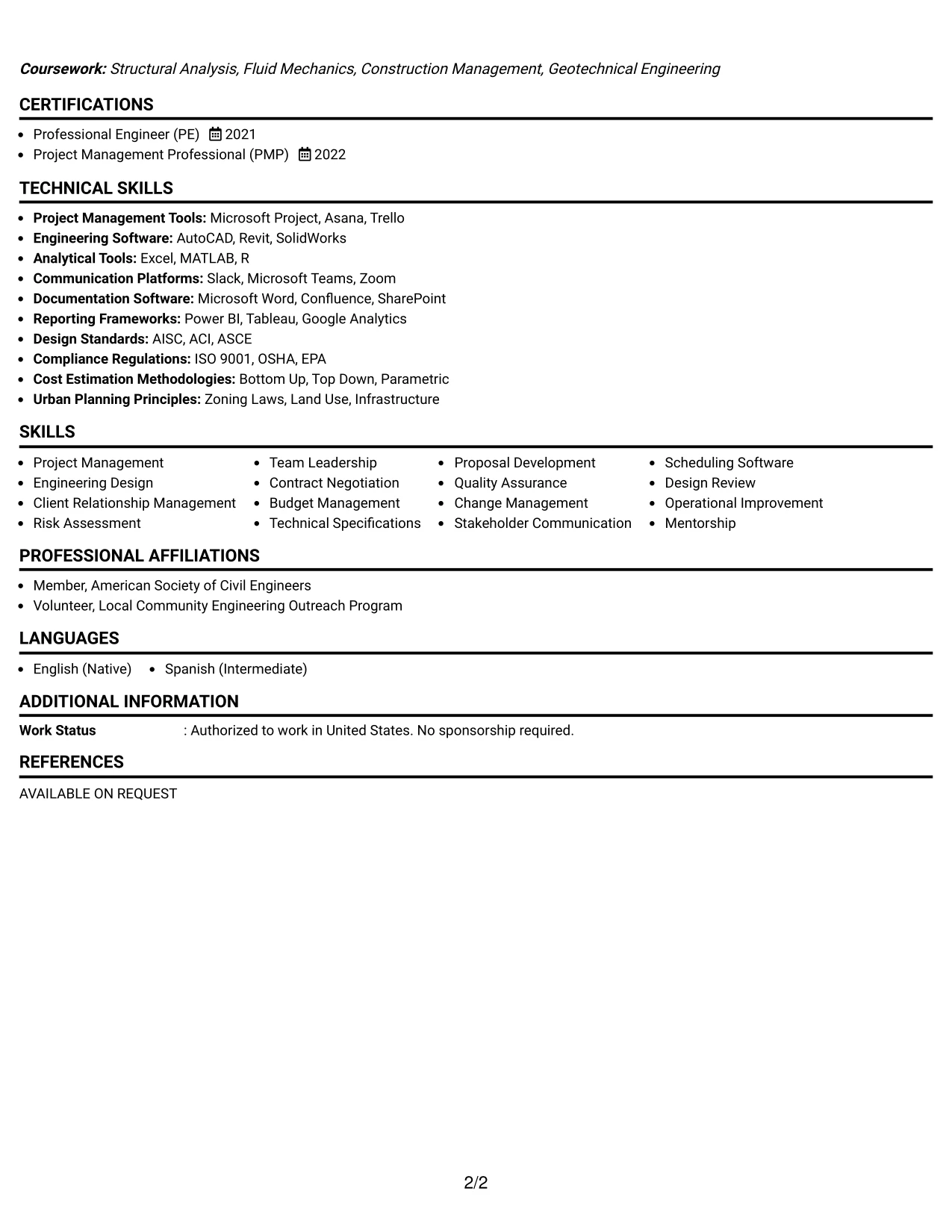 Resume Example Page 2