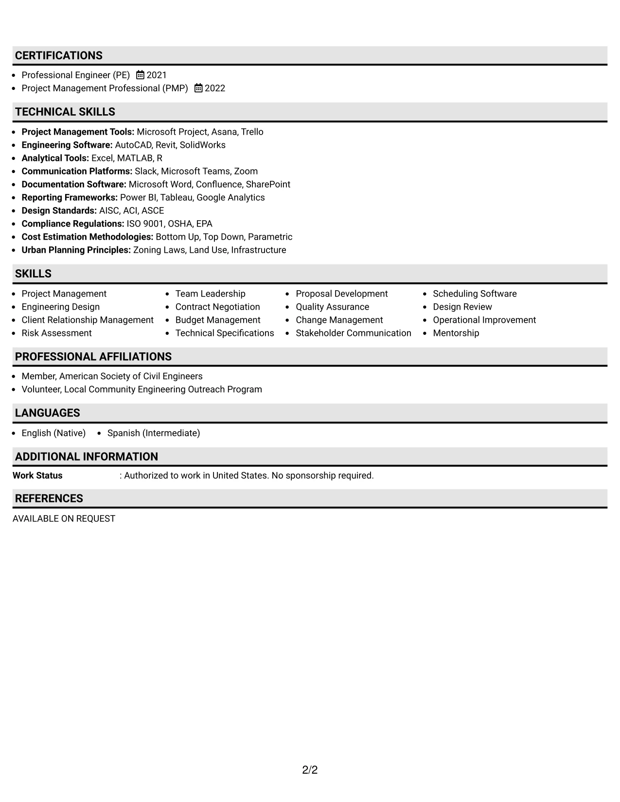 Resume Example Page 2