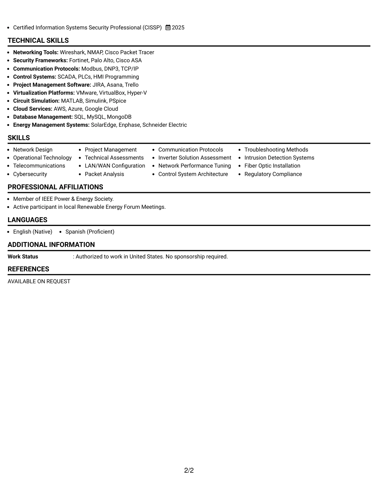 Resume Example Page 2