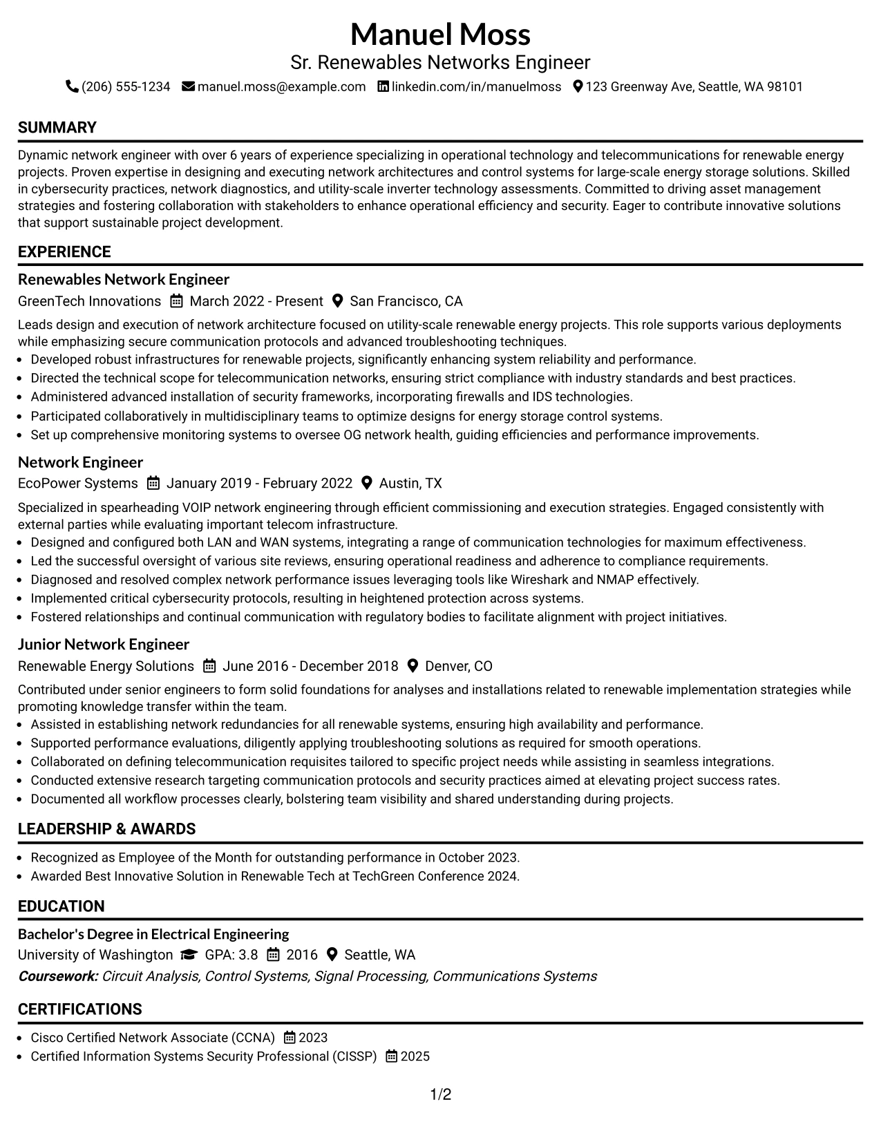 Resume Example Page 1